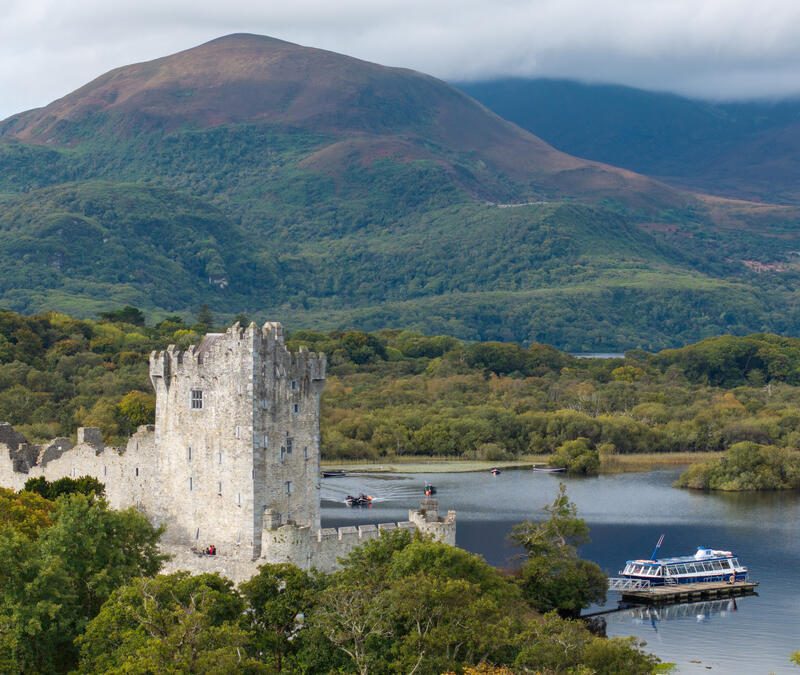 aerial shot Ross Castle, Killarney National Park, County Kerry